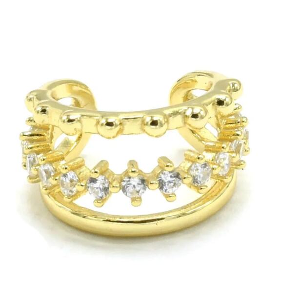 Ear Cuff with Cubic Zirconia No Piercing Needed 14K Gold Plated - Picture 1 of 2